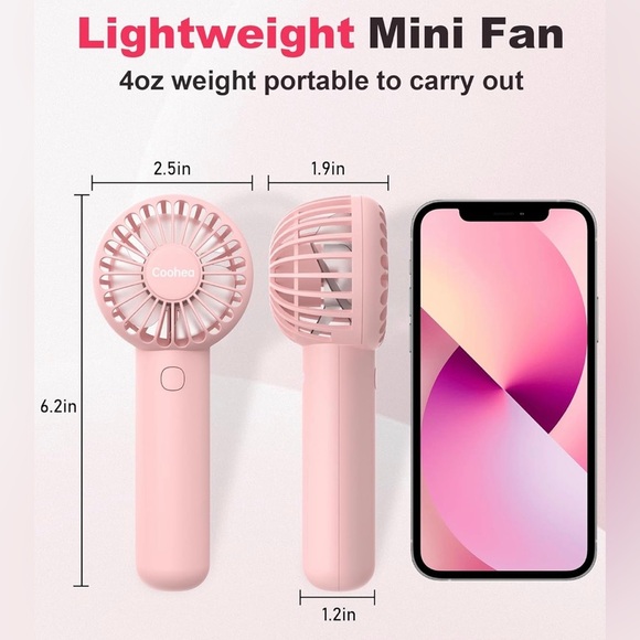 Handheld Fan, Mini Portable Chargeable, Pink. NWOB! - Picture 3 of 5
